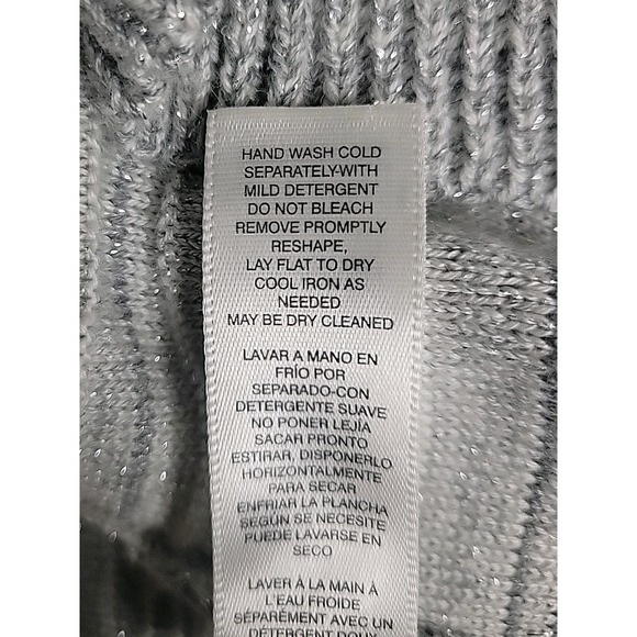 White House Black Market Silver Gray Striped Metallic Open Cardigan Sweater SZ S - Picture 6 of 7